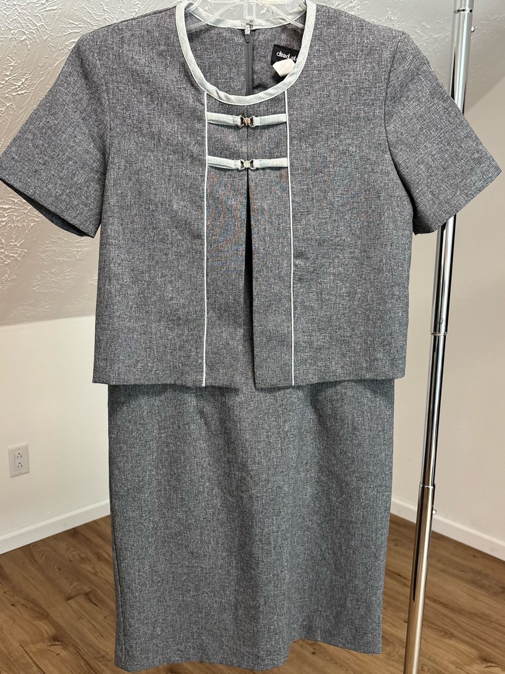 Vintage Chad Stevens layered look dress, 80s 90s office. Size 6P